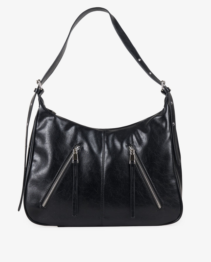 BLACK ZIPS HOBO BAG