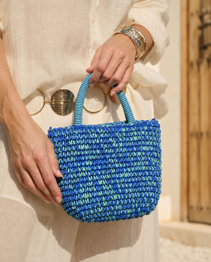 TOTE MINI RAFIA AZUL