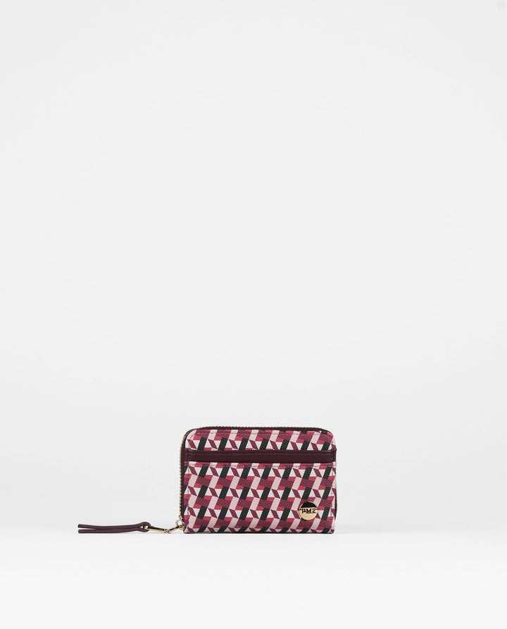 MONEDERO TARJETERO GEOMETRICO ROSA MEDIANO