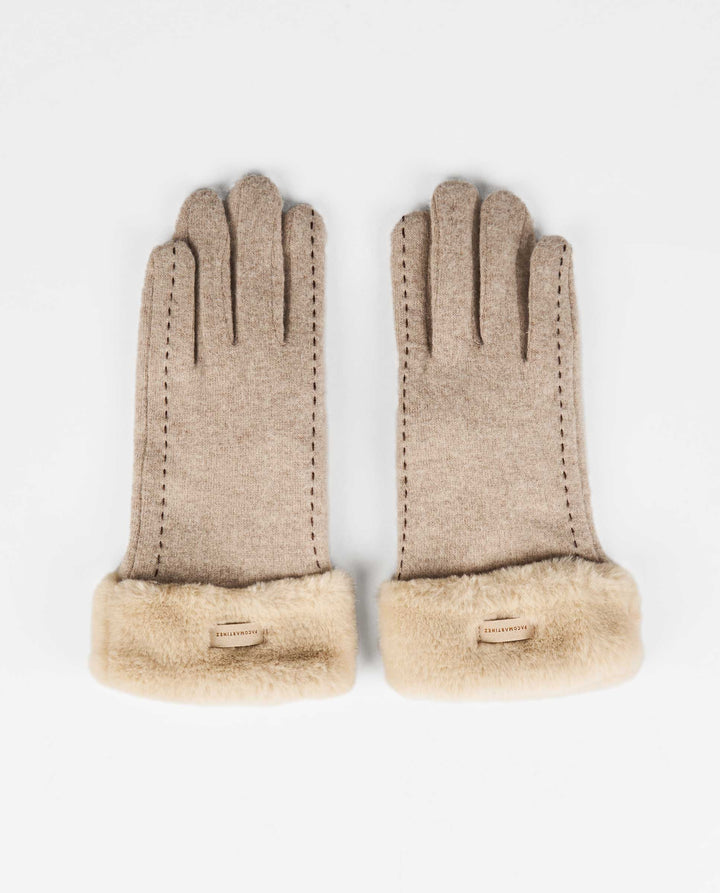 GUANTES NEGROS CON PELO BEIGE