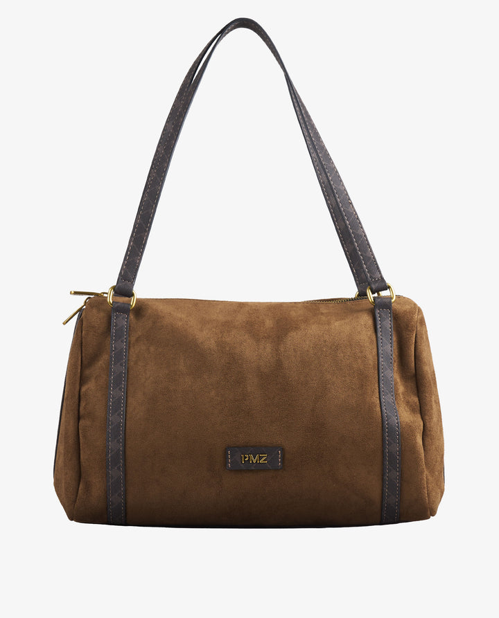 CAMEL FAUX SUEDE SHOULDER BAG