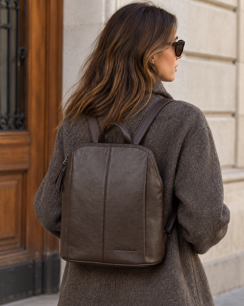 BROWN FAUX LEATHER BACKPACK